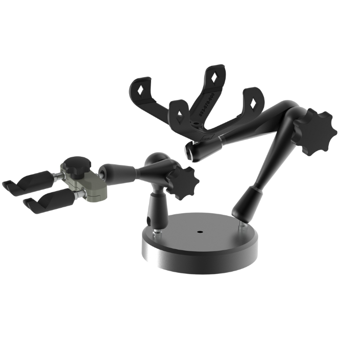 2-arm 3D positioner with steel base. Arm for BumbleBee and arm with twin-holder